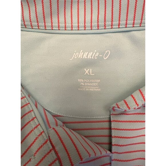 Johnnie-O Mens XL Polo Shirt Blue & Red Striped Polyester/Spandex - Picture 2 of 4